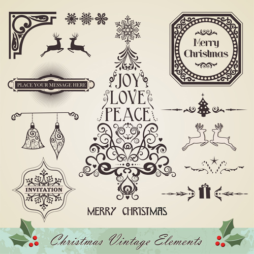 ヴィンテージ装飾要素ベクトル セット クリスマス