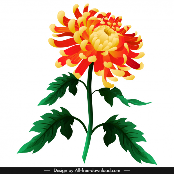 ikon bunga krisan ikon mekar sketsa warna-warni desain 3d