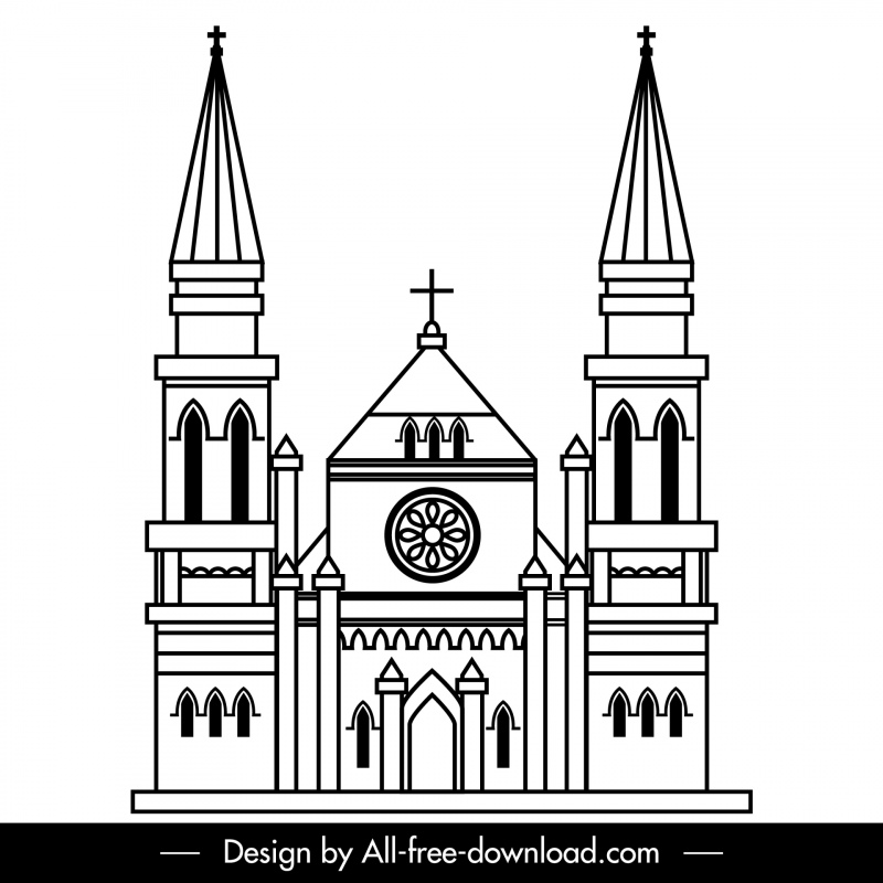 ícone do sinal da igreja linha plana esboço de arte estilo europeu