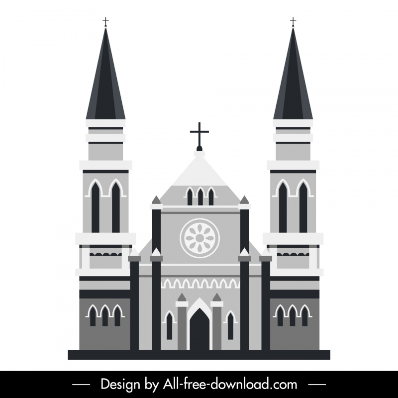 教会の看板アイコンレトロな黒白対称ヨーロッパのスケッチ