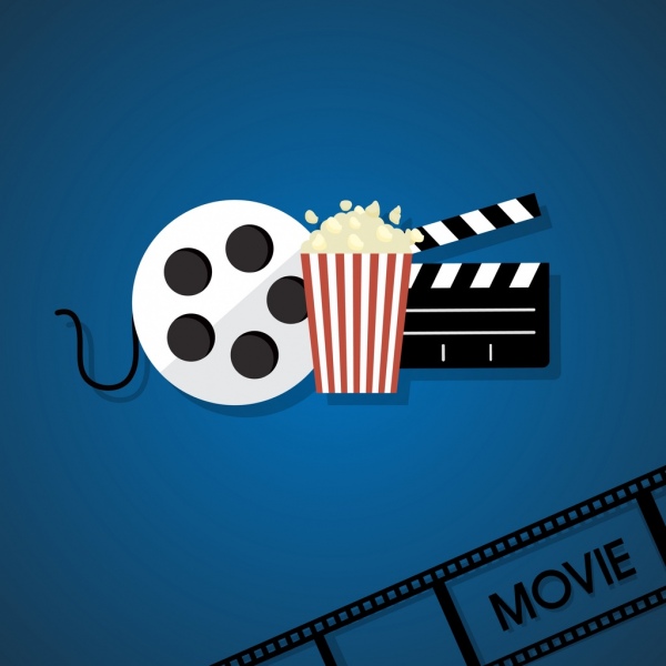 Kino Hintergrund Filmstreifen Reel Popcorn Symbol flaches design