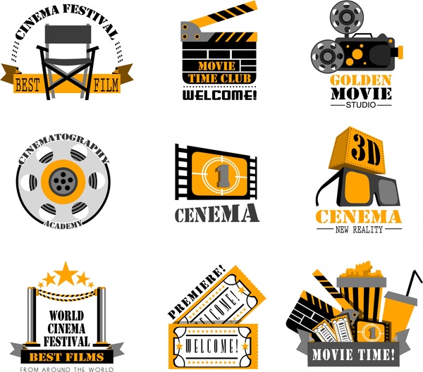 izole vintage tarzı sinema film logo setleri