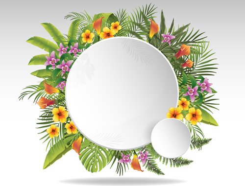 papel do círculo e plantas tropicais vector fundo