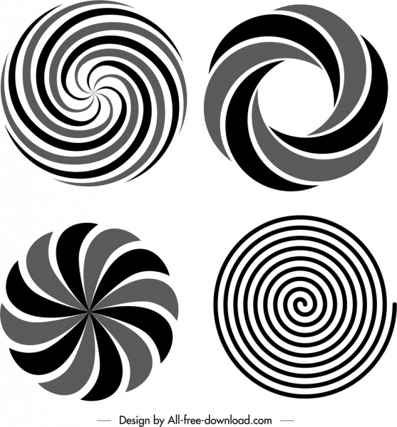 دائرة الأشكال الملتوية قوالب أسود أبيض الوهم كروكى