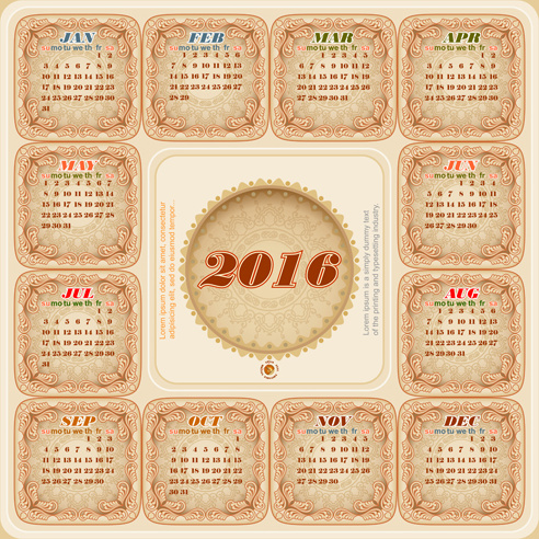 円形 calendar16 ビンテージ ベクトル
