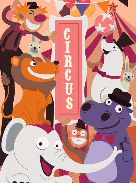 latar belakang sirkus hewan badut ikon lucu desain