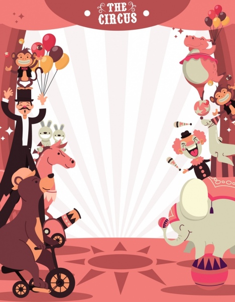 sirkus latar belakang hewan kinerja ikon kartun desain