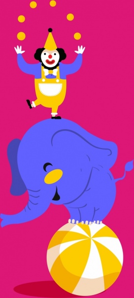 서커스 배경 어릿광대 코끼리 아이콘 디자인 균형
