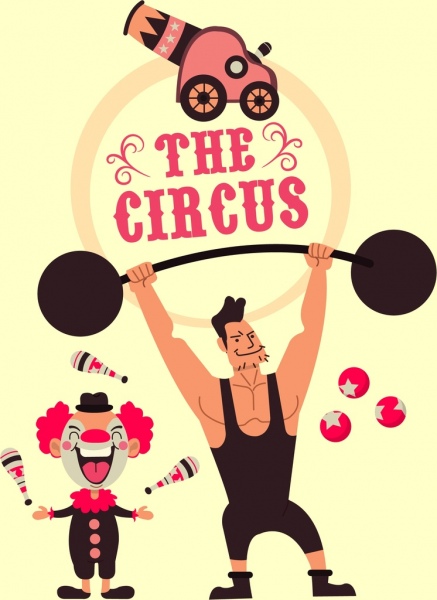 Zirkus Banner Athlet Clown Leistung Symbole cartoon-design