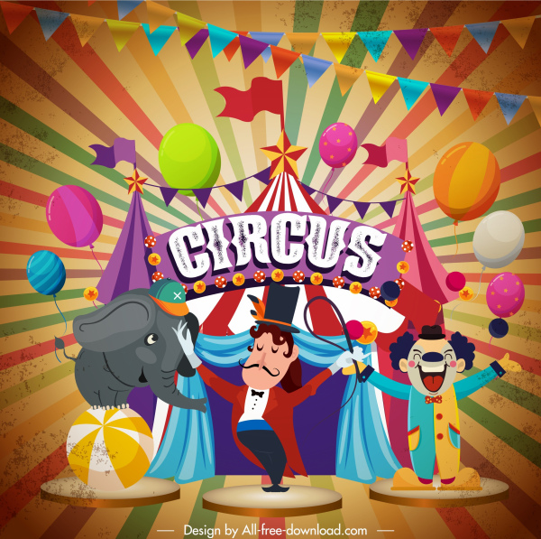 sirkus banner klasik warna-warni dinamis elemen penuh dekorasi
