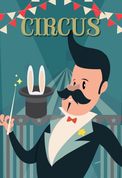 Цирк баннер мужской маг иконы мультфильм дизайн