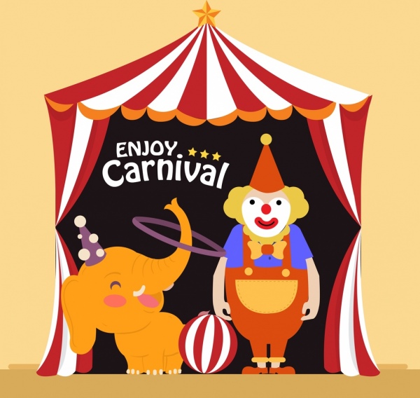 Bandeira de circo tenda palhaço elefante ícones decoração