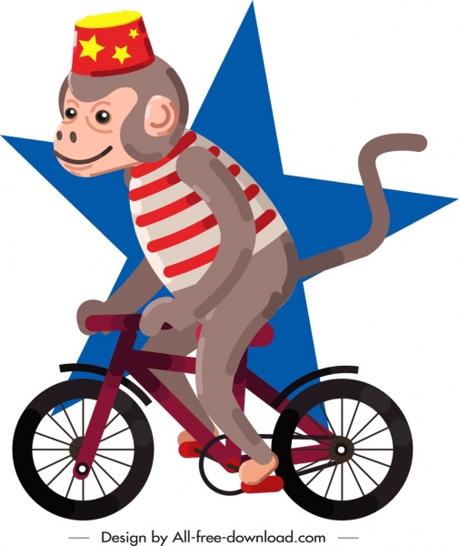 circo disegno scimmia a cavallo bicicletta icona
