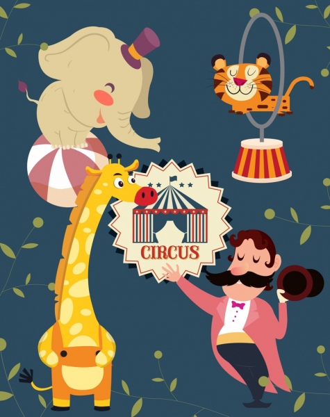 Zirkus Design Elemente Elefant Tiger Giraffe männliche Symbole