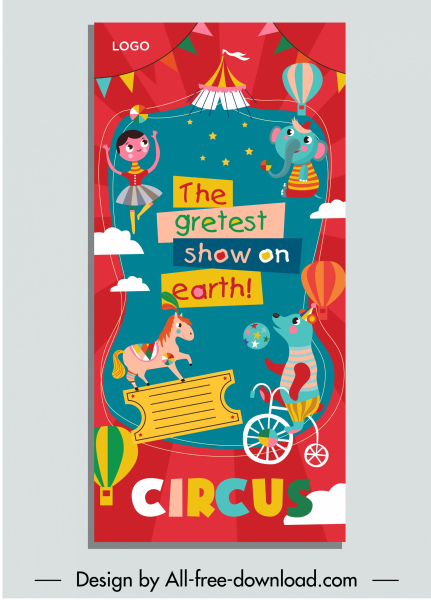 artistas de circo folleto plantilla colorida decoración memorable sketch