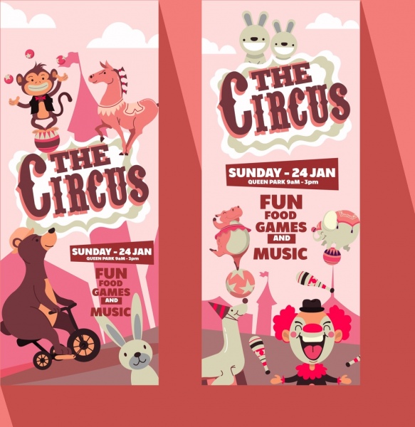 Circo folleto plantillas animales divertidos iconos decoración
