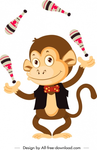 Cirque singe icône mignon dessin animé personnage croquis