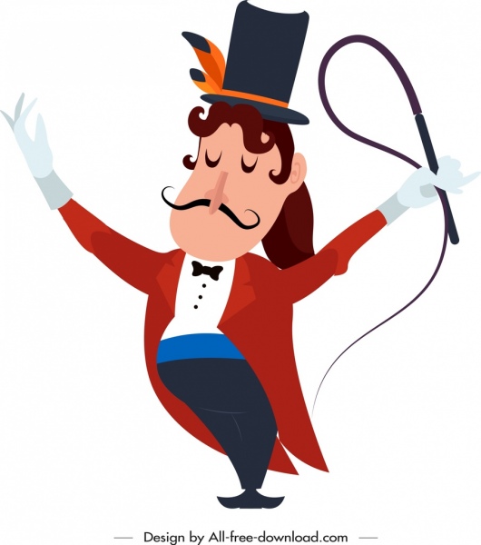 Цирк исполнитель значок дрессировщик эскиз мультипликационный персонаж