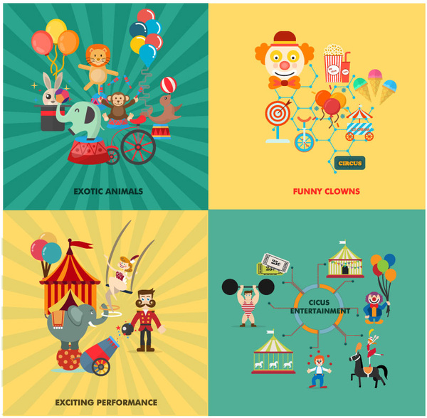 promosi sirkus spanduk desain dengan berbagai gaya