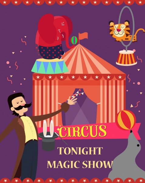 Цирк шоу баннер животных палатки человек значки