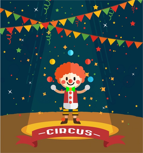 ilustrasi vektor sirkus dengan badut dan juggle