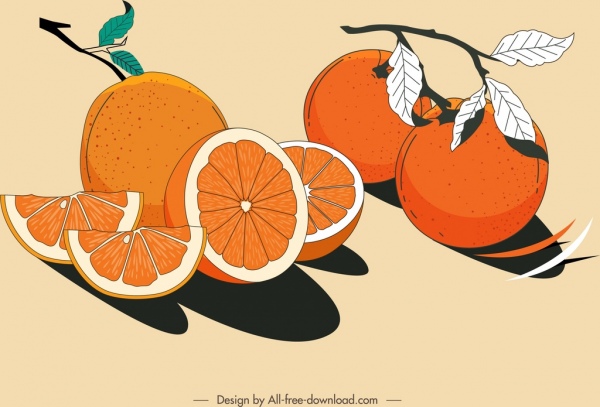 柑橘系の果物の絵画色のレトロなデザイン