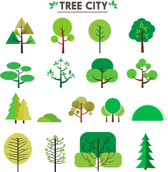 Şehir tasarım öğeleri şekil ile çeşitli ağaçlar