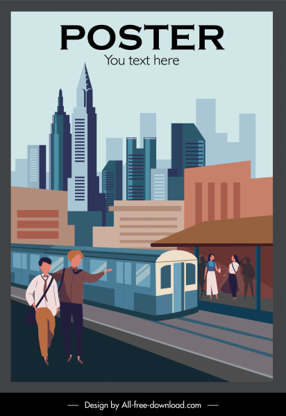 도시 다운타운 포스터 현대 인프라 스케치