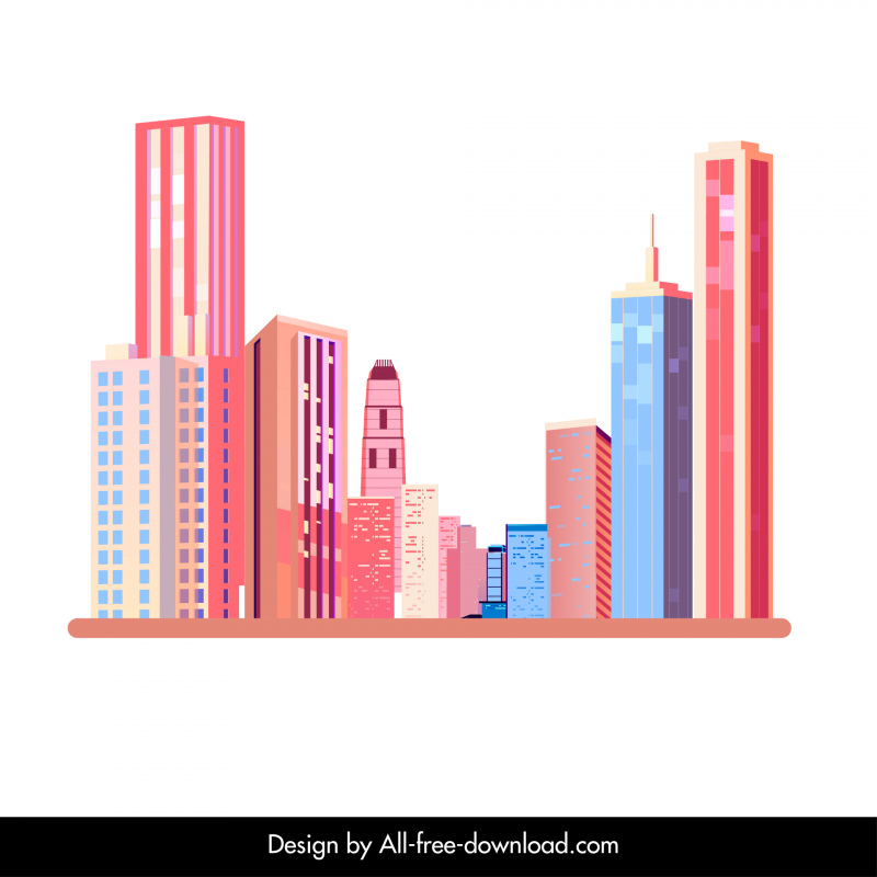  Elementos de diseño del paisaje de la ciudad Diseño 3D moderno Rascacielos Boceto
