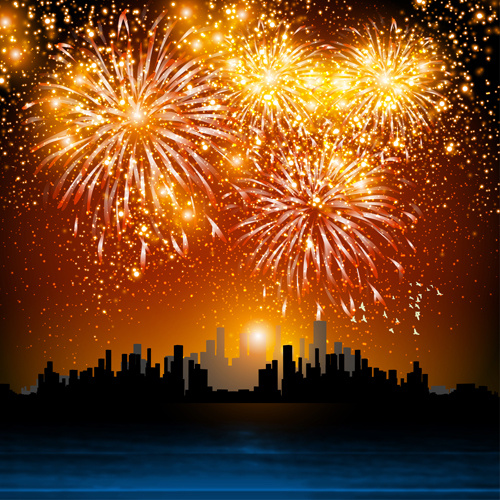 fireworks vektör arka plan ile gece şehri