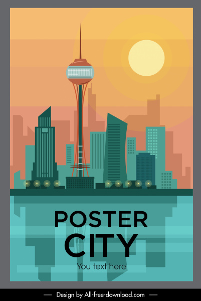 poster kota berwarna sketsa datar dekorasi modern