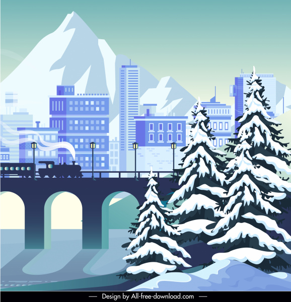 pemandangan kota latar belakang sketsa musim dingin yang dingin