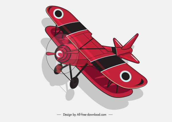 pesawat klasik ikon merah 3d sketsa