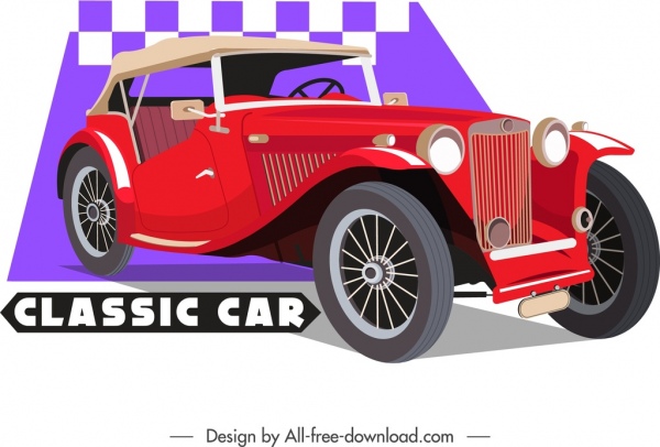 Mobil klasik merah mewah dekorasi 3d desain template