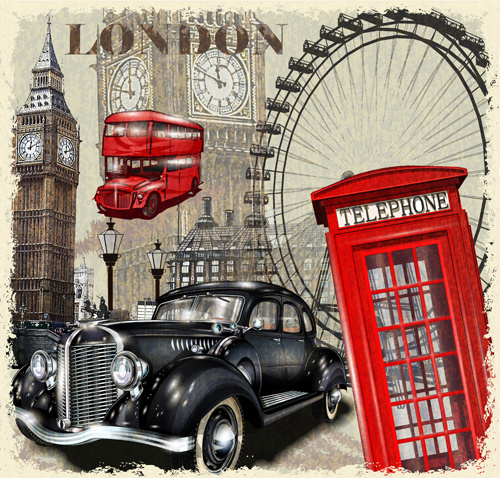 carros clássicos e viagens poster vintage vector