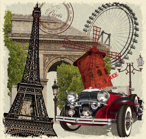 carros clássicos e viagens poster vintage vector