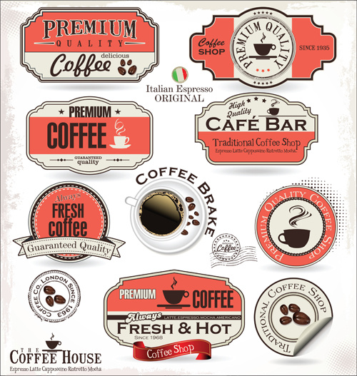 Etiketler vektör ile klasik kahve evi etiket