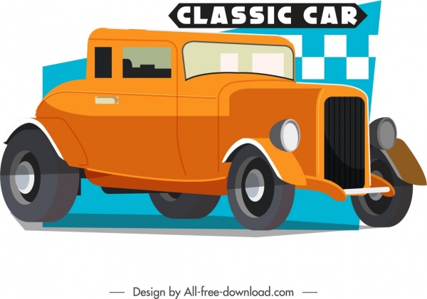 spanduk iklan mobil klasik desain 3d oranye