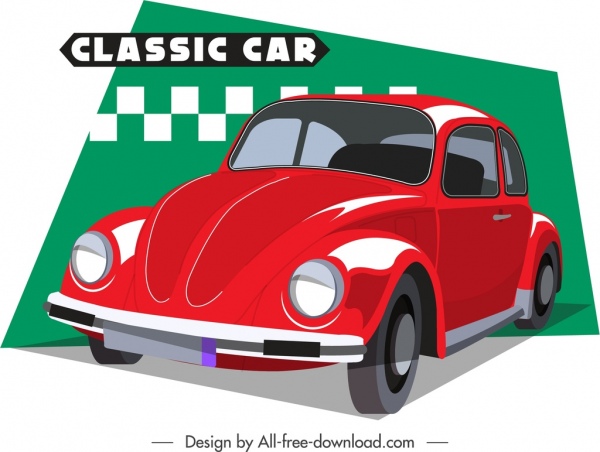 spanduk iklan mobil klasik desain 3d merah