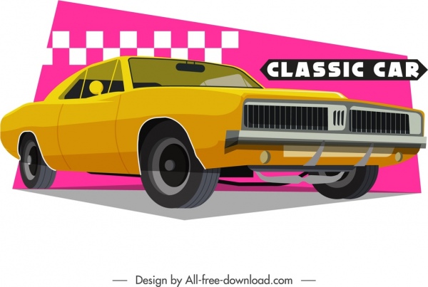 klasik araba şablonu sarı 3d tasarım