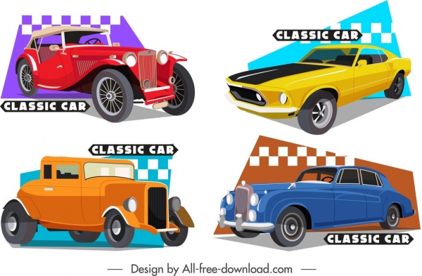 modelos de carro clássico colorido design 3d