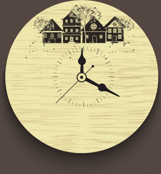 Классический часы украшение фон зданий деревья значки
