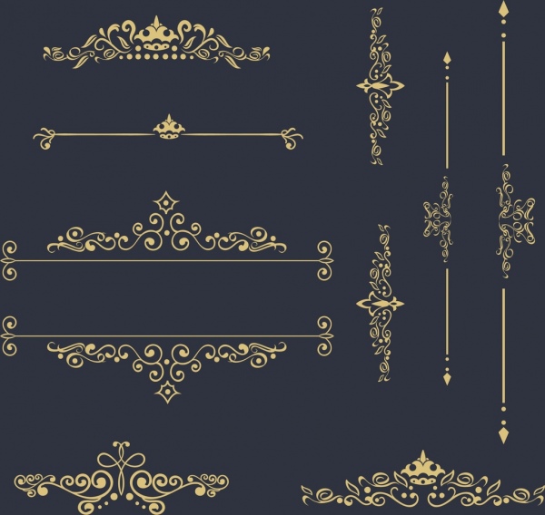 yếu tố thiết kế kiểu trang trí cổ điển khác nhau đối xứng cong ornament