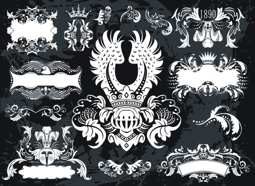 Classical Heraldry With Ornament Labels Vector