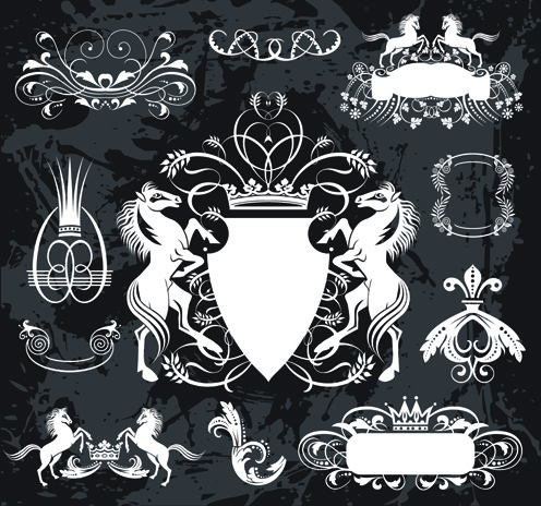 Classical Heraldry With Ornament Labels Vector