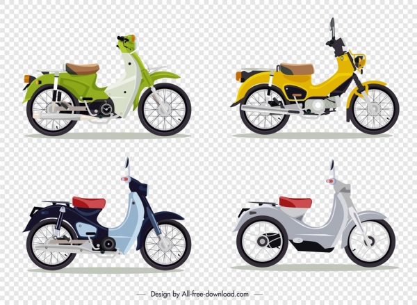 modelli di moto classica multicolore schizzo