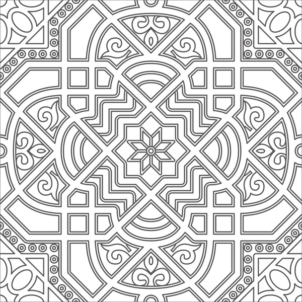 ilustrasi pola klasik dengan gaya simetris hitam putih
