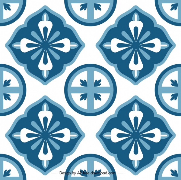 古典的なパターン テンプレート平らな青い対称繰り返し装飾