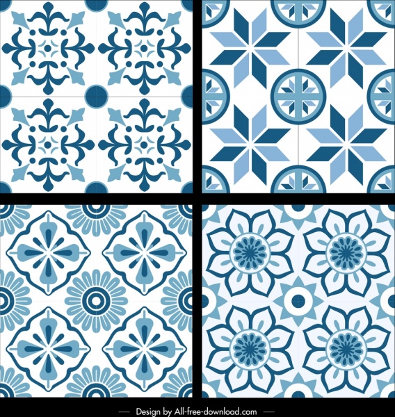 Klasik desen şablonları mavi düz yinelenen simetrik dekor