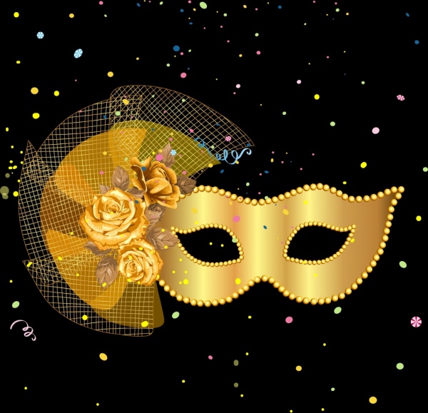 clássico palco fundo dourado máscara rosa ícones decoração